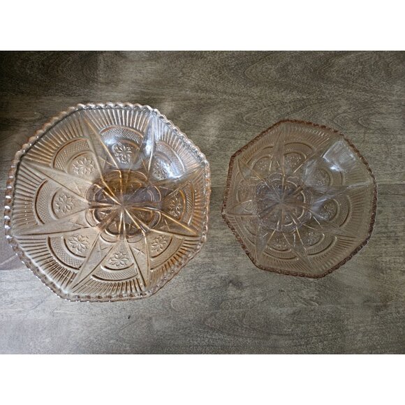 Set Of 2 Small And Medium Peach Coloured Depression Glass Bowls - Picture 5 of 9